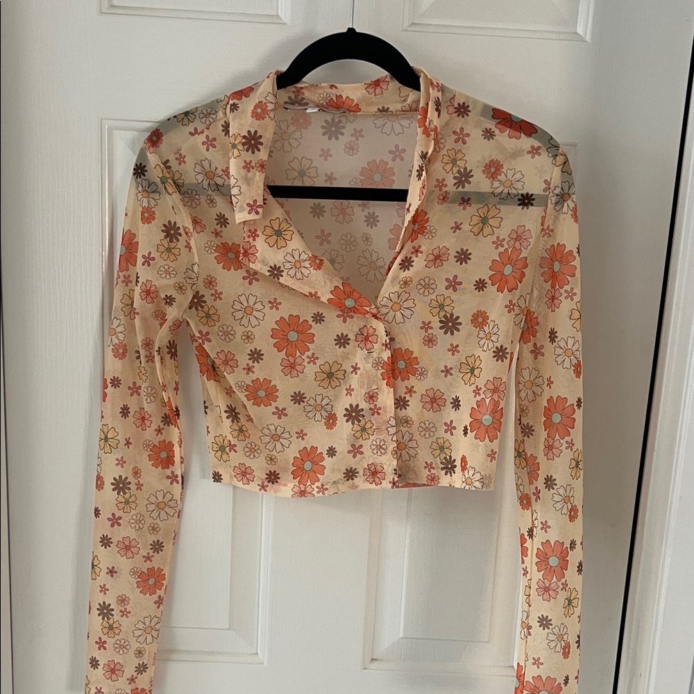 Floral Button-Up Crop Blouse